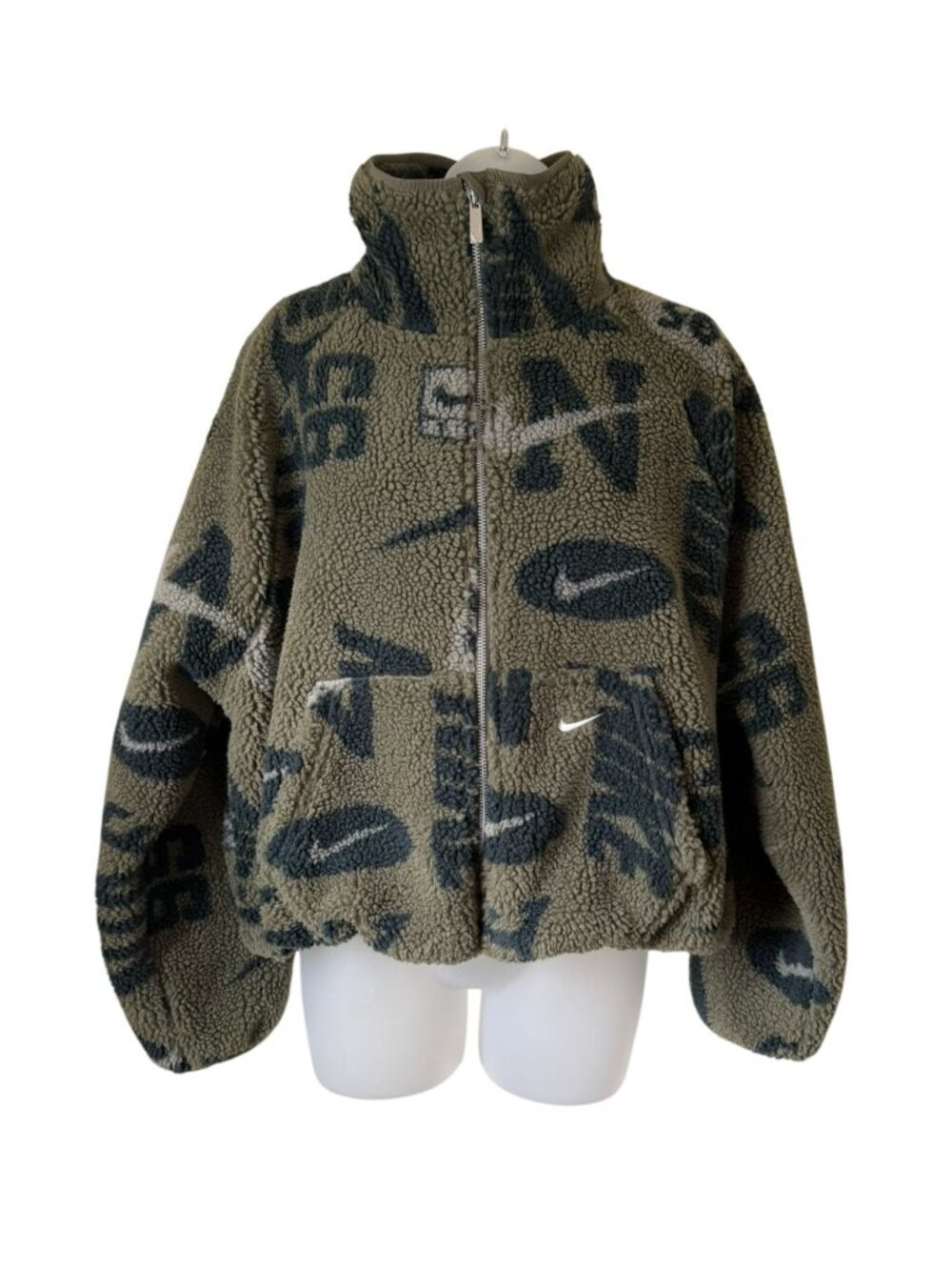Nike Sportswear Men's High-Pile Sherpa Fleece Jacket Olive Logo Print XS - Picture 2 of 10